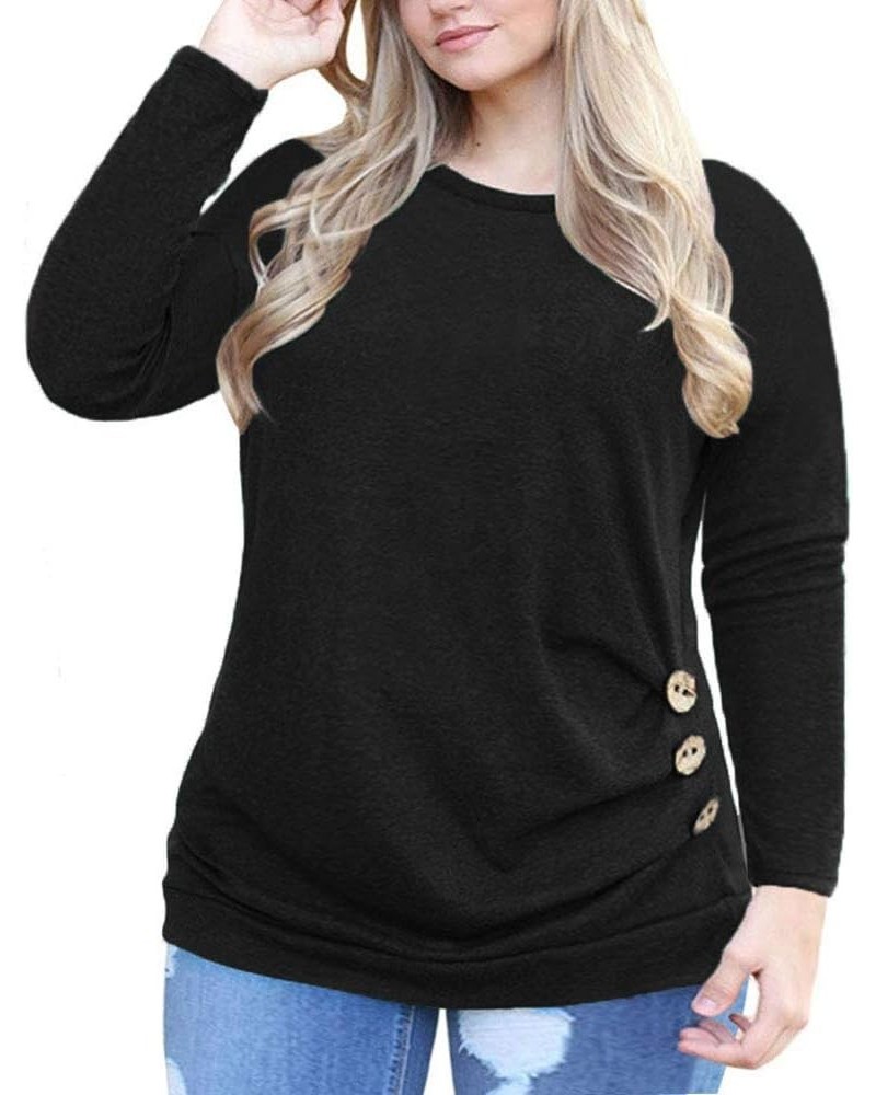 Women's Plus Size Buttons Decor Tunic Tops Causal Long Sleeve Blouse Shirts 01_black $13.20 Blouses