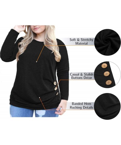 Women's Plus Size Buttons Decor Tunic Tops Causal Long Sleeve Blouse Shirts 01_black $13.20 Blouses