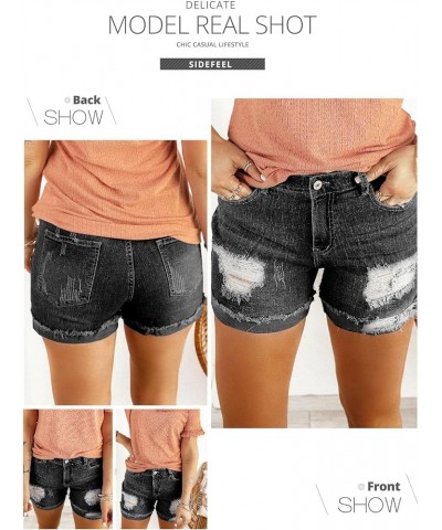 Women Mid Rise Distressed Cuffed Rolled Hem Casual Denim Jeans Shorts 19 Black $16.08 Shorts