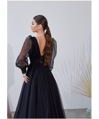 Long Puffy Sleeves Dotted Tulle Prom Dresses with Slit V Neck Women's Formal Evening Gowns 2023 Plum $41.40 Dresses