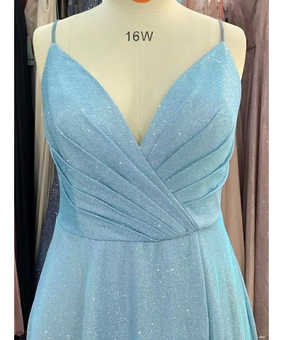 Prom Dresses Long Mermaid with Pockets V Neck Formal Evening Ball Gowns Side Slit Glitter Party Dress Sky Blue $52.80 Dresses