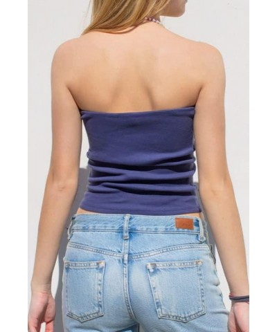 Women Y2k Strapless Tube Tops Sleeveless Slim Fitted Cropped Shirts Backless Cami Knitted Tank Tops 09-casual Blue $6.49 Tanks