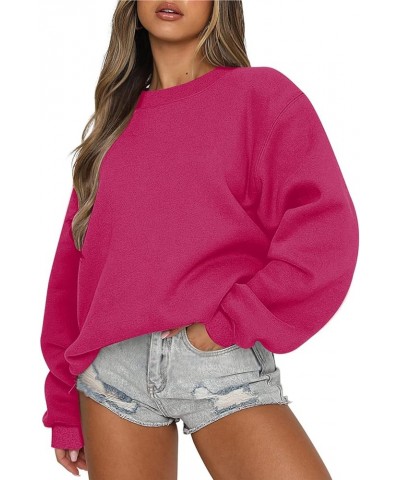 Womens Sweatshirts Fall Long Sleeve Oversized Y2K Shirts Crewneck Solid Loose Fit Lightweight Winter Hoodies 2023 2 Hot Pink ...