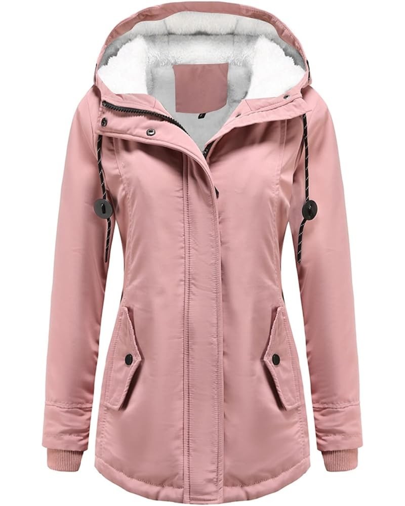 Plus Size Winter Coats for Women Thicken Fleece Lined Parka Hooded Zip Up Snap Button Mid Length Casual Outwear with Pockets ...