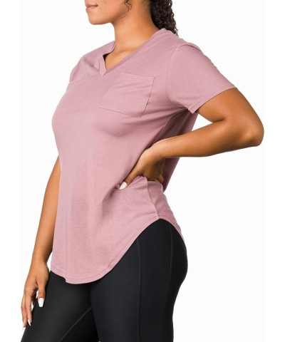 Plus Size Womens V Neck Collar T Shirt | Summer Top with Chest Pocket Mauve $8.99 Tops