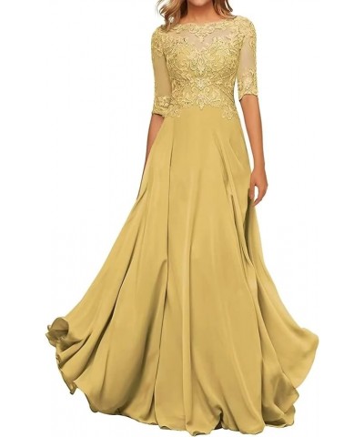 Mother of The Bride Dresses Lace Chiffon Wedding Guest Dresses for Women Long Evening Dress Half Sleeve Gold $41.65 Dresses