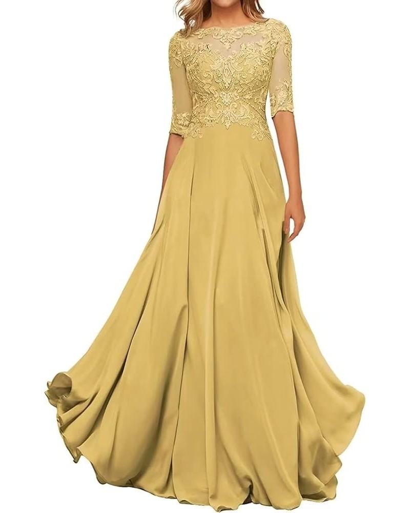 Mother of The Bride Dresses Lace Chiffon Wedding Guest Dresses for Women Long Evening Dress Half Sleeve Gold $41.65 Dresses