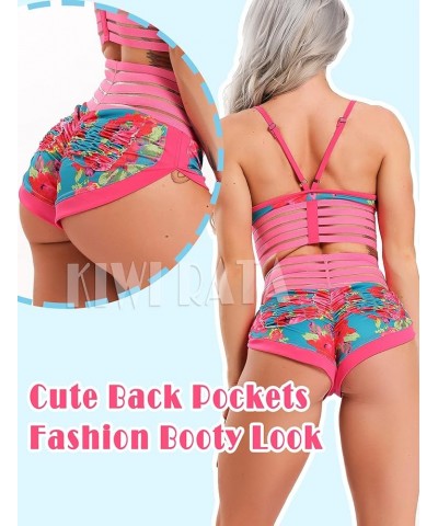 Womens Butt Lifting Sexy Yoga Shorts High Waist Elastic Active Hot Pants Ruched Sports Gym Clubwear Beach Outfit 1 Floral $10...