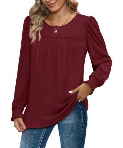 Womens Tops Dressy Casual Ruffle Sleeve Elegant Crewneck Fall Shirts 5-burgundy $10.39 Tops