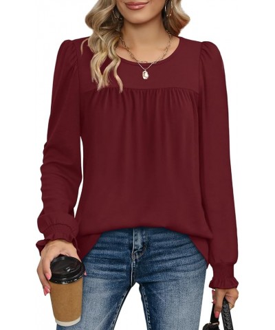 Womens Tops Dressy Casual Ruffle Sleeve Elegant Crewneck Fall Shirts 5-burgundy $10.39 Tops