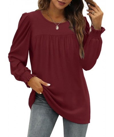 Womens Tops Dressy Casual Ruffle Sleeve Elegant Crewneck Fall Shirts 5-burgundy $10.39 Tops