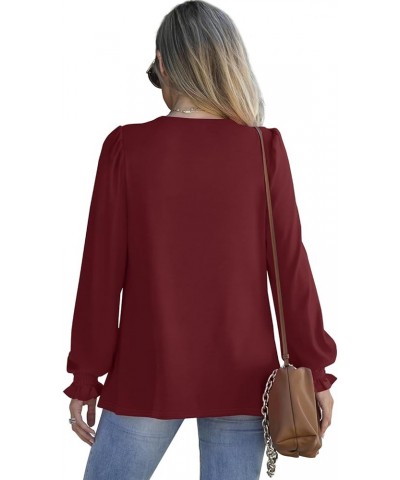 Womens Tops Dressy Casual Ruffle Sleeve Elegant Crewneck Fall Shirts 5-burgundy $10.39 Tops