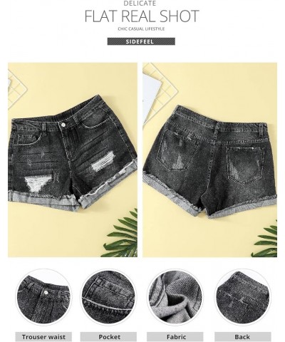 Women Mid Rise Distressed Cuffed Rolled Hem Casual Denim Jeans Shorts 19 Black $16.08 Shorts