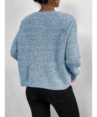 Women's V Neck Sweater Long Sleeve Drop Shoulder Ribbed Knit Oversized Pullovers Tops Dusty Blue $15.17 Sweaters