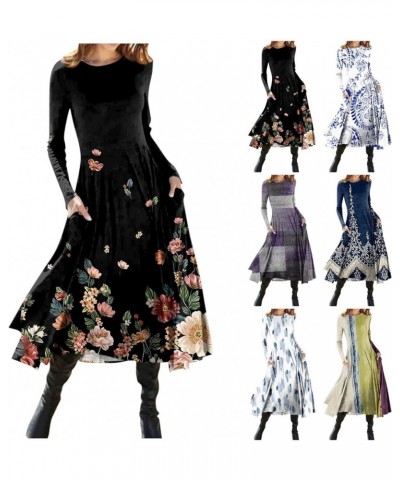 Spring Dresses for Women Long Sleeve Floral Print Elegant Wedding Holiday Party Splice Large Swing Summer Maxi Dress E-blue $...