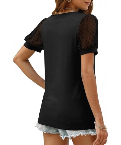 Womens Summer Tops 2024 Square Neck T Shirts Swiss Dot Puff Sleeve Loose Casual Tshirts A42-black $11.50 T-Shirts