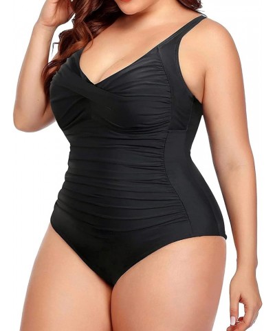 Women Plus Size One Piece Swimsuits Tummy Control Bathing Suits Twist Front Ruched Swimwear Black $22.79 Swimsuits