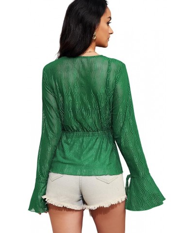 Women Tie Front Cardigan Long Sleeve Sheer Mesh Shrug Tie Top Lightweight Bolero Shrugs for Dresses Cover Ups A-green $10.59 ...