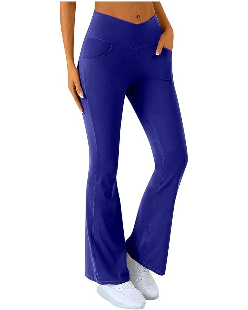 Womens Flare Yoga Pants with Pockets, Comfy Workout Pants Flared Leggings Casual Bootcut High Waisted Pants E007- Royal Blue ...