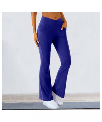 Womens Flare Yoga Pants with Pockets, Comfy Workout Pants Flared Leggings Casual Bootcut High Waisted Pants E007- Royal Blue ...