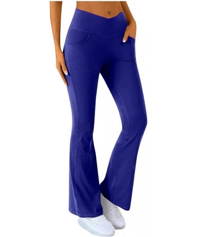 Womens Flare Yoga Pants with Pockets, Comfy Workout Pants Flared Leggings Casual Bootcut High Waisted Pants E007- Royal Blue ...