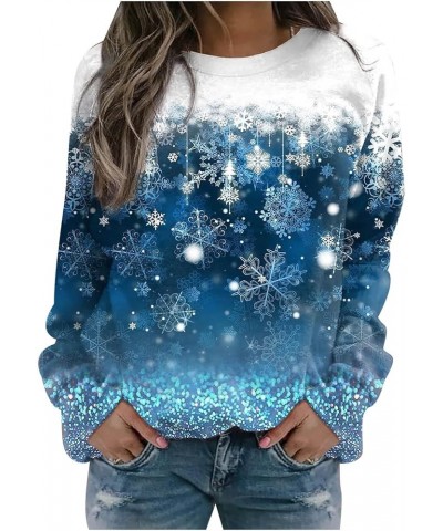 Christmas Women Tops Cute Reindeer Print Casual Loose Long Sleeve Crewneck Sweaters Sweatshirt Holiday Pullover Tops 08bblue ...