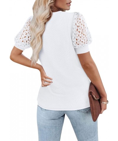 Women's Puff Sleeve Tops Lace Casual Loose Summer Blouses T Shirt White $17.91 Blouses