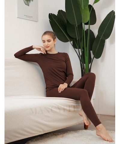 Thermal Underwear for Women Long Johns Set Fleece Lined Ultra Soft Brown $13.99 Underwear