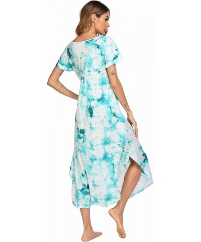 Nightgowns for Women V Neck Nightshirts Short Sleeve Soft Sleepwear Side Split Pockets Long Nightdress S-3XL Pat3 Tie Dye $10...