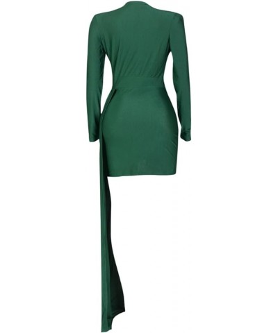 Women's Formal Dresses for Wedding Guest Sexy Tight Fitting V Neck Silk Long Sleeved Casual Short Homecoming Dress Green $15....