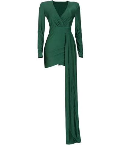 Women's Formal Dresses for Wedding Guest Sexy Tight Fitting V Neck Silk Long Sleeved Casual Short Homecoming Dress Green $15....