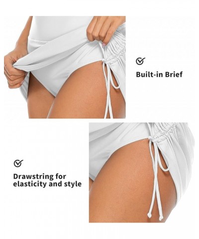 Womens High Waisted Drawstring Swim Skirts Ruched Tummy Control Swimsuit Bottoms White $12.40 Swimsuits