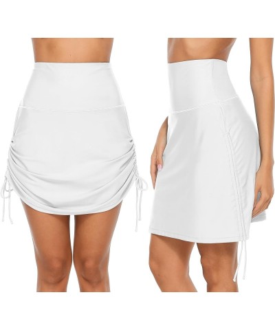 Womens High Waisted Drawstring Swim Skirts Ruched Tummy Control Swimsuit Bottoms White $12.40 Swimsuits