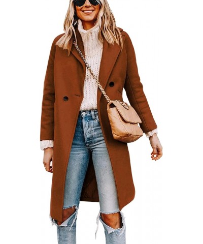 Women's Notch Lapel Double Breasted Wool Blend Mid Long Pea Trench Coat Caramel $35.09 Coats