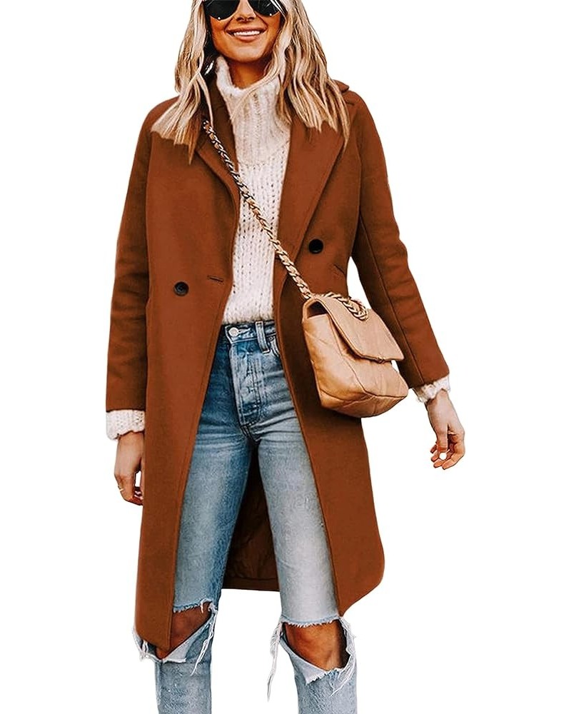 Women's Notch Lapel Double Breasted Wool Blend Mid Long Pea Trench Coat Caramel $35.09 Coats