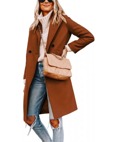 Women's Notch Lapel Double Breasted Wool Blend Mid Long Pea Trench Coat Caramel $35.09 Coats