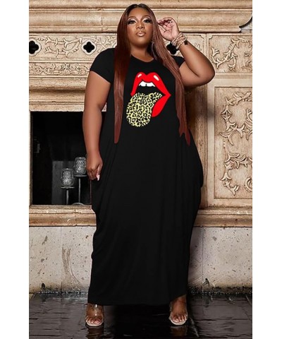 Women Casual Plus Size Dress Summer Short Sleeve V Neck T Shirt Loose Oversize Flowy Long Dresses with Pocket 81-1black $17.8...