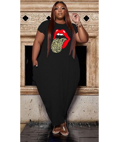 Women Casual Plus Size Dress Summer Short Sleeve V Neck T Shirt Loose Oversize Flowy Long Dresses with Pocket 81-1black $17.8...