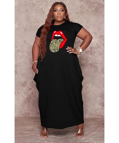 Women Casual Plus Size Dress Summer Short Sleeve V Neck T Shirt Loose Oversize Flowy Long Dresses with Pocket 81-1black $17.8...