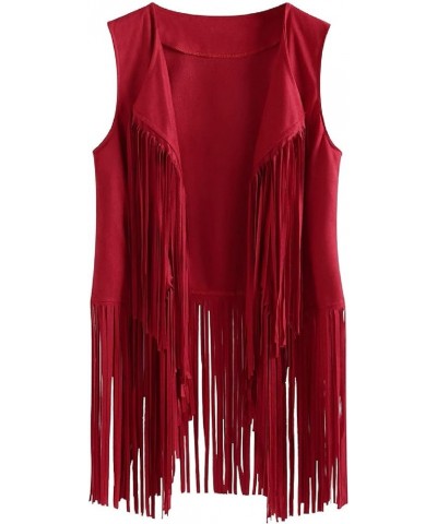 Womens Sleeveless Tassel Jacket Loose Hippie Vest Faux Leather Tassels Fringed Suede Fringe Jackets Fall Winter Outwear Small...