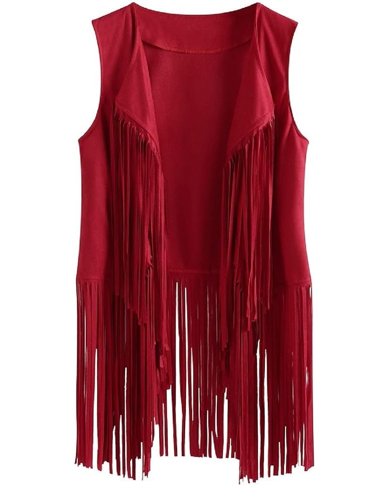 Womens Sleeveless Tassel Jacket Loose Hippie Vest Faux Leather Tassels Fringed Suede Fringe Jackets Fall Winter Outwear Small...