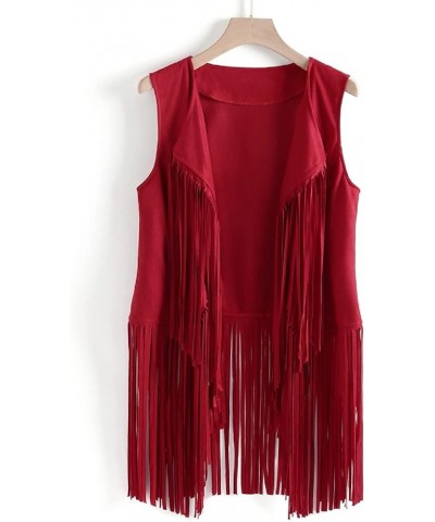 Womens Sleeveless Tassel Jacket Loose Hippie Vest Faux Leather Tassels Fringed Suede Fringe Jackets Fall Winter Outwear Small...