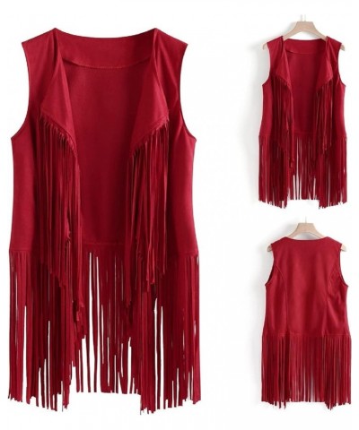 Womens Sleeveless Tassel Jacket Loose Hippie Vest Faux Leather Tassels Fringed Suede Fringe Jackets Fall Winter Outwear Small...