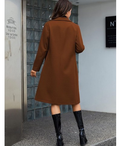 Women's Notch Lapel Double Breasted Wool Blend Mid Long Pea Trench Coat Caramel $35.09 Coats