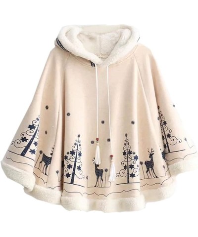 Women Girl's Cute Fleece Lined Hooded Cape Poncho Cloak Coat Animal Printed Beige $17.59 Hoodies & Sweatshirts