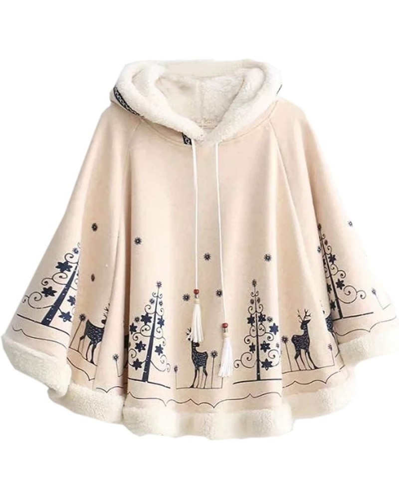 Women Girl's Cute Fleece Lined Hooded Cape Poncho Cloak Coat Animal Printed Beige $17.59 Hoodies & Sweatshirts