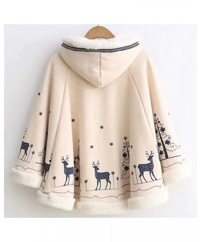 Women Girl's Cute Fleece Lined Hooded Cape Poncho Cloak Coat Animal Printed Beige $17.59 Hoodies & Sweatshirts