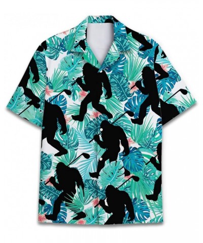 Funny Hawaiian Horror Halloween Tropical Flower Beach Gift Casual Short Sleeve Button Shirt Golf Bigfoot $11.20 Shirts