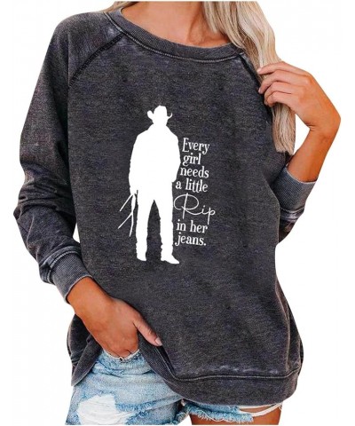 Womens Raglan Long Sleeve Sweatshirt Every Girl Needs A Little Rip In Her Jeans Shirts Tops Casual Loose T-Shirt Top Gray $3....