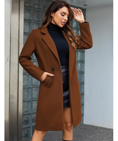 Women's Notch Lapel Double Breasted Wool Blend Mid Long Pea Trench Coat Caramel $35.09 Coats